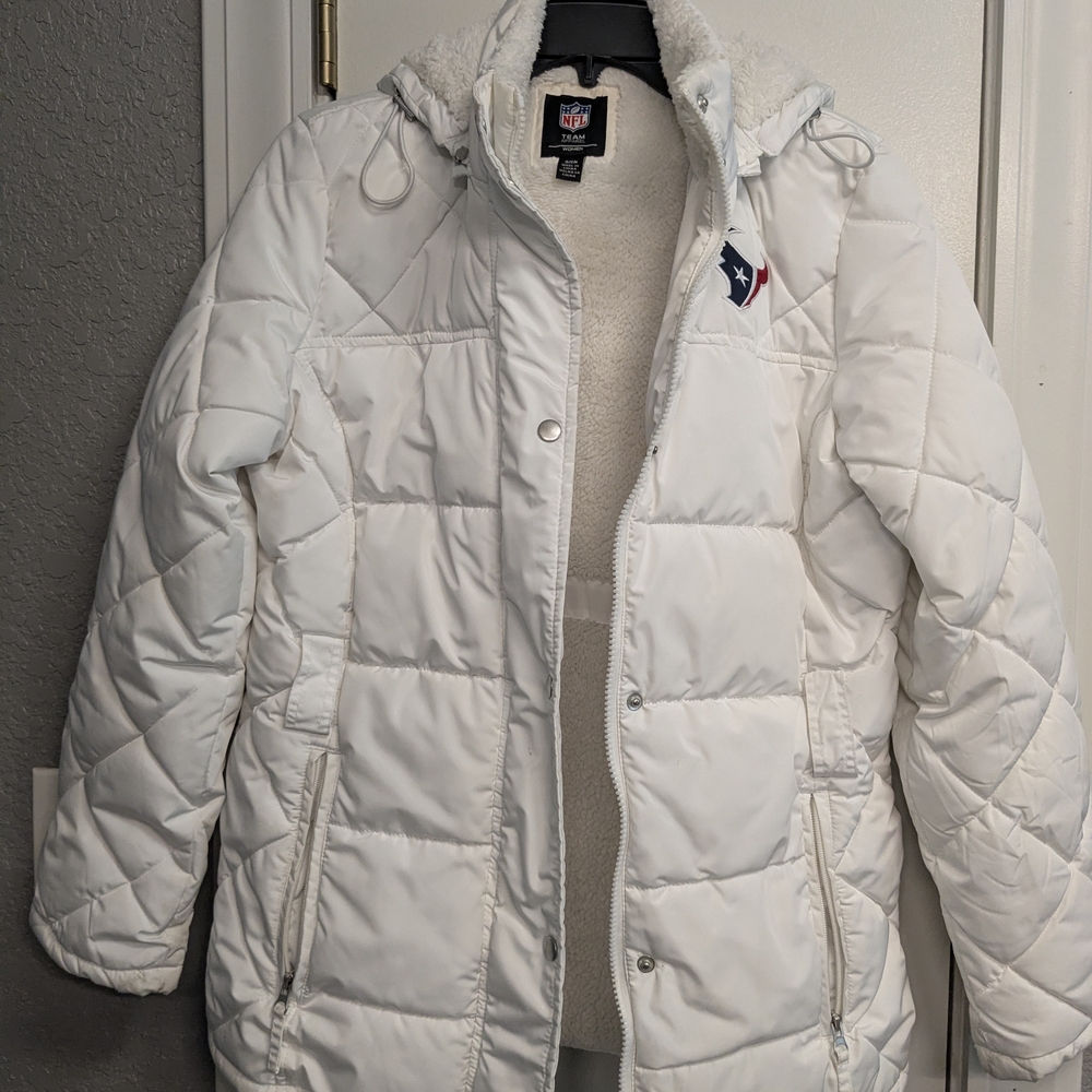 NFL White Quilted Hooded Puffer Jacket with Team Patch